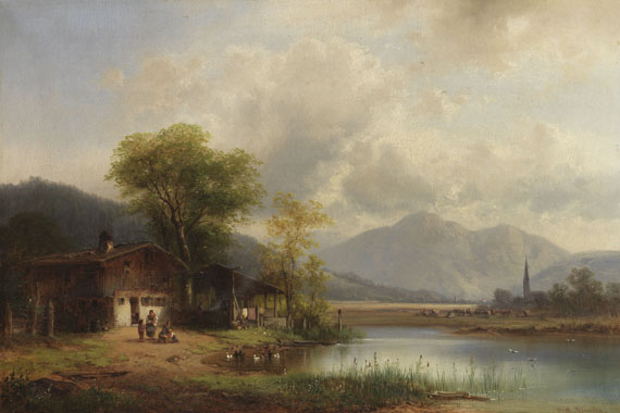 Anton Doll - Oberbayerische Landschaft mit Waschhaus am See