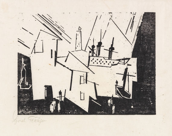 Lyonel Feininger - Hafen (Kriegsschiff in der Hafeneinfahrt)