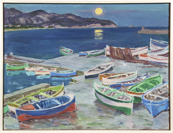 Arnold Balwé - Fischerboote am Abend (Marina di Campo, Insel Elba) - Cornice