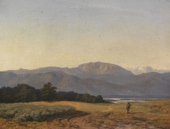 Johann Georg Haeselich - Voralpenlandschaft mit Hirte und Schafsherde