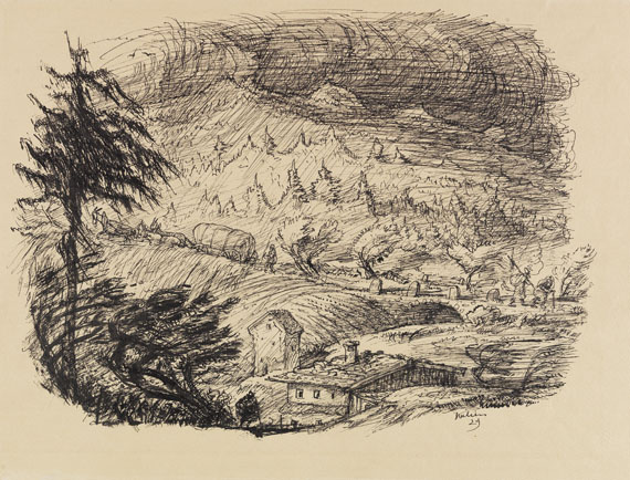 Kubin - Sturm über Schardenberg (Landschaft im Regen)