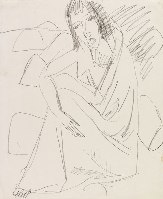 Ernst Ludwig Kirchner - Sitzende Frau im Badetuch am Strand