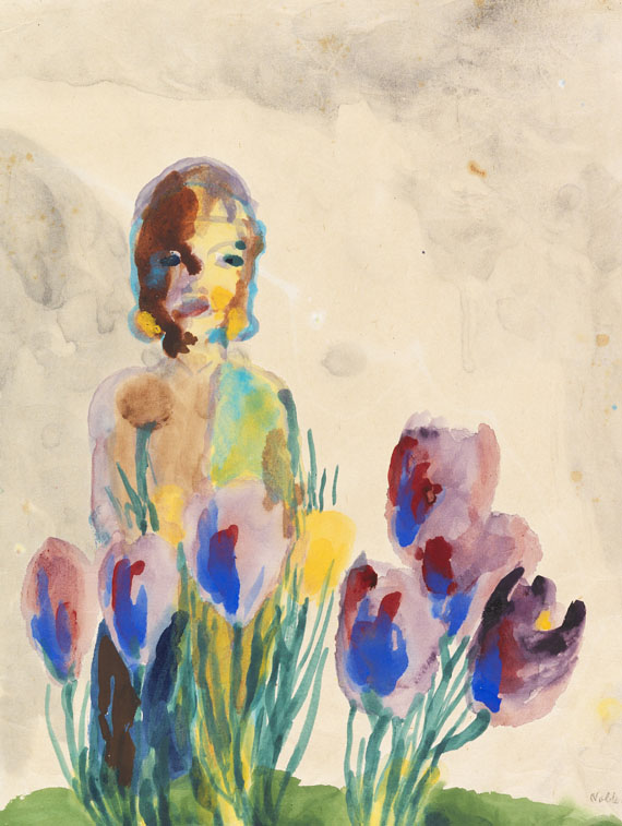 Emil Nolde - Stillleben mit Tulpen und einer Figur