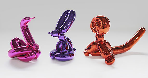 Jeff Koons - Balloon Swan (Magenta). Balloon Rabbit (Violet). Balloon Monkey (Orange)