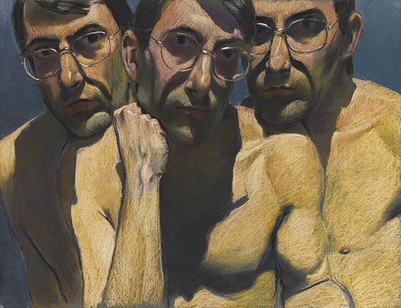 Johannes Grützke - Drei männliche Oberkörper mit Brille
