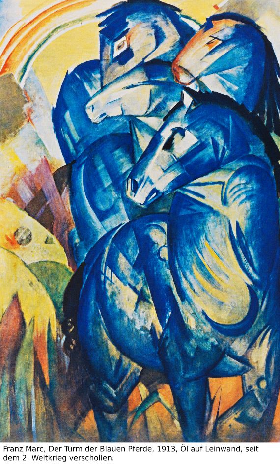 Franz Marc - Zwei Pferde. Verso: Zwei stehende Mädchenakte mit grünem Stein - Altre immagini