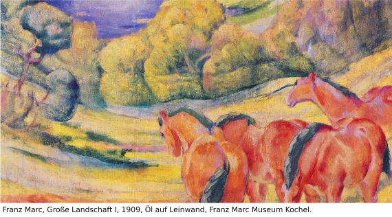 Franz Marc - Zwei Pferde. Verso: Zwei stehende Mädchenakte mit grünem Stein