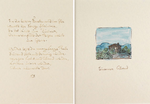 Hermann Hesse - Gedichtmanuskript "Einsamer Abend" mit Aquarell