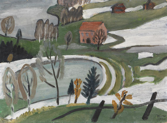 Gabriele Münter - See und Weiher (mit rosa Haus) bei Tauwetter