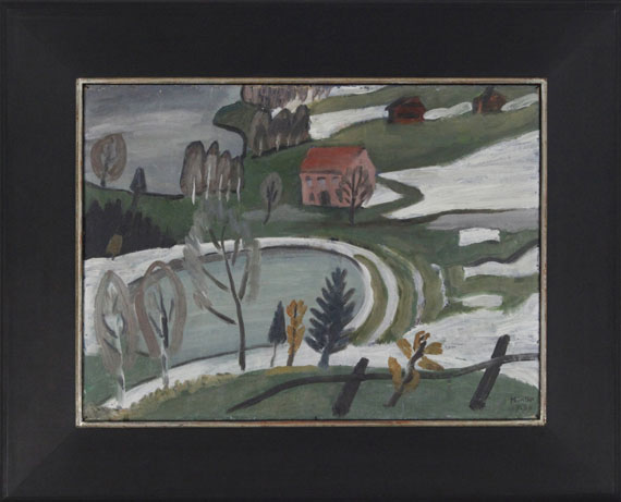 Gabriele Münter - See und Weiher (mit rosa Haus) bei Tauwetter - Cornice