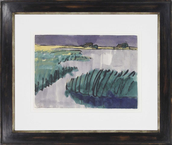 Emil Nolde - Marschlandschaft (Schilf am See, zwei Bauernhöfe) - Cornice