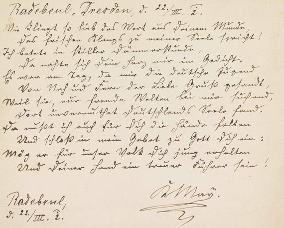 Karl May - Eigenhändiges Gedicht "Wie klingt so lieb"