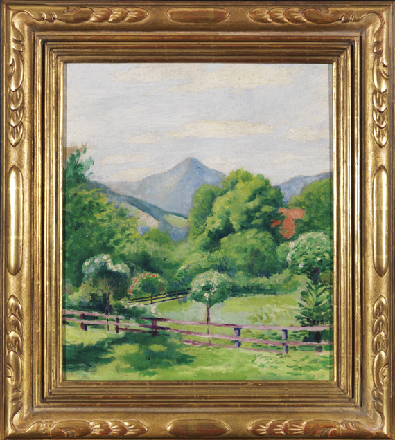 August Macke - Garten in Tegernsee mit Haus und Berg - Cornice