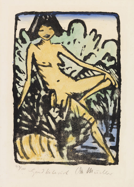 Otto Mueller - Am Ufer sitzendes Mädchen (Sitzendes Mädchen in Landschaft)