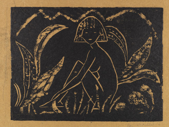 Otto Mueller - Mädchen zwischen Blattpflanze