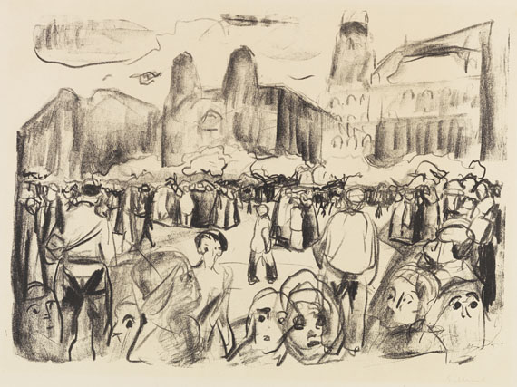 Munch - Frankfurter Bahnhofsplatz under Rathenaus likferd (Volksauflauf auf dem Frankfurter Bahnhofsplatz während Rathenaus Begräbnis)