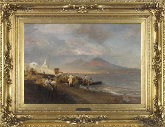 Oswald Achenbach - Die Bucht von Neapel mit Blick auf den Vesuv - Cornice