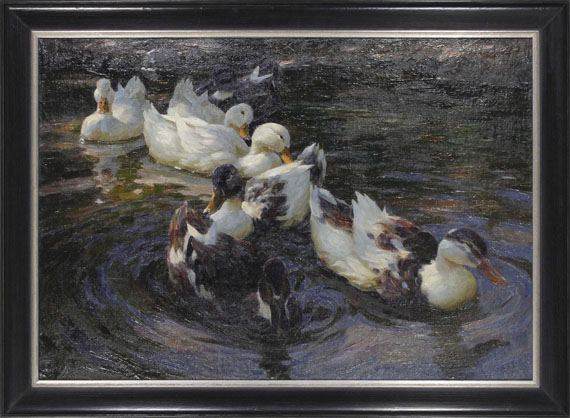 Alexander Koester - Enten in Morgensonne (Enten in blauem Wasser) - Cornice