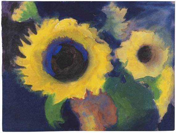 Emil Nolde - Zwei Sonnenblumen vor dunklem Grund