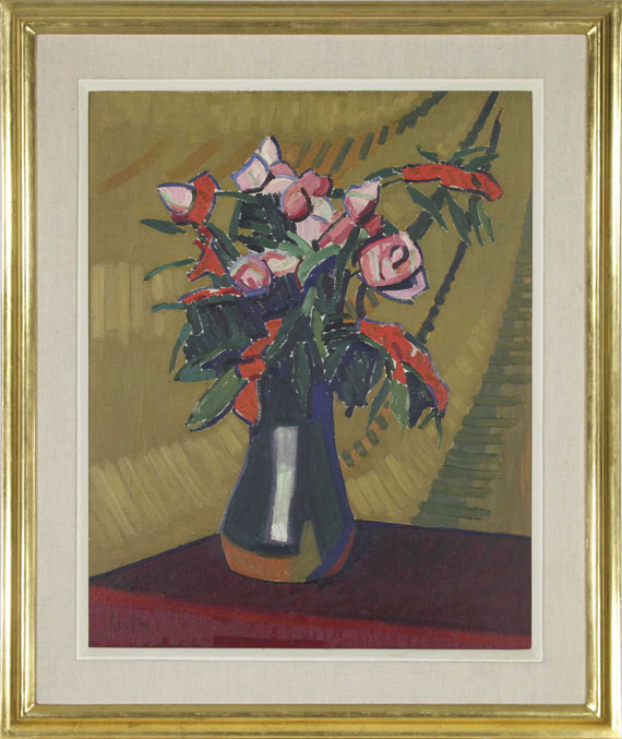 Auguste Francois Julien Herbin - Roses dans un vase - Cornice