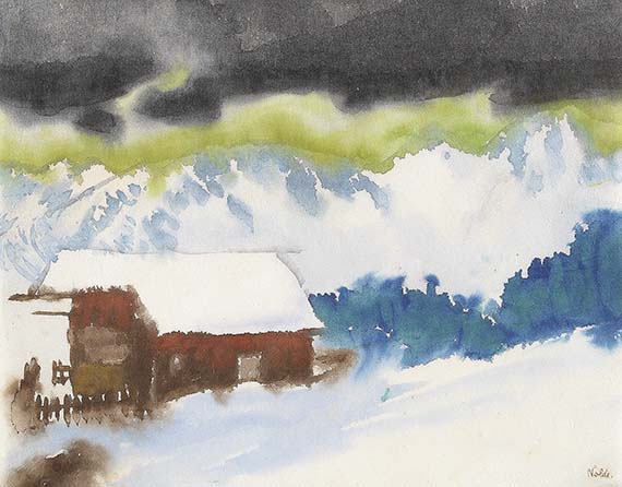 Emil Nolde - Verschneite Alpenlandschaft mit Almhütte