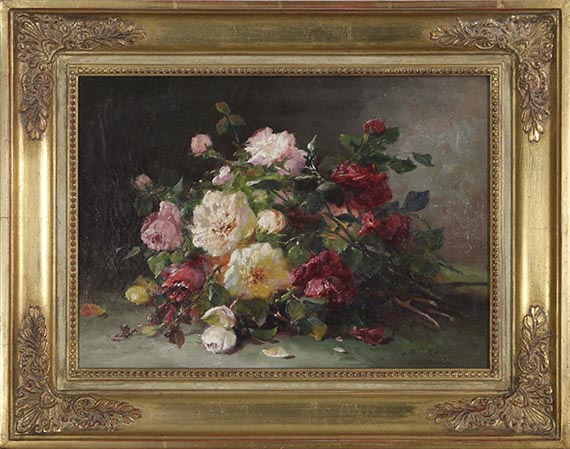 Eugène Henri Cauchois - Bouquet de roses - Cornice