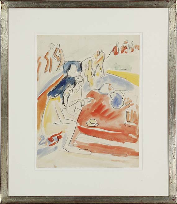 Ernst Ludwig Kirchner - Zwei am Tisch sitzende Mädchen - Cornice