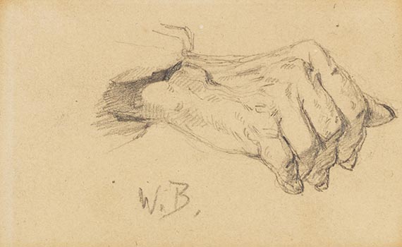 Wilhelm Busch - 4 Bll.: Handstudie (Bl. 1). Hand- und Gewandstudie (Bl. 2). Rückenmuskelstudien (Bl. 3). Arm- und Gewandstudie (Bl. 4) - Altre immagini