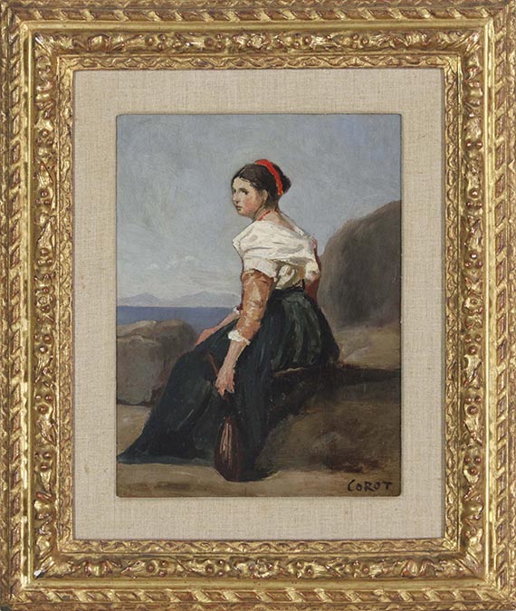 Jean-Baptiste Camille Corot - Femme assise, tenant une mandoline - Cornice