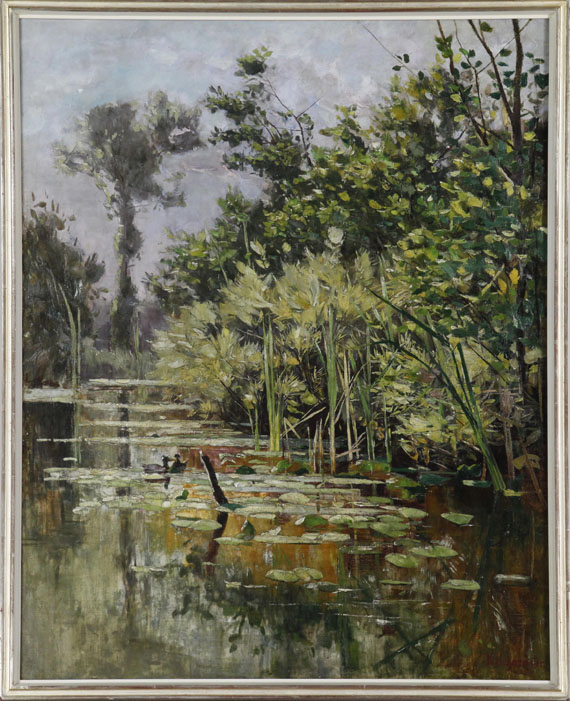 Karl Hagemeister - Altwasser mit Enten - Herbst - Cornice