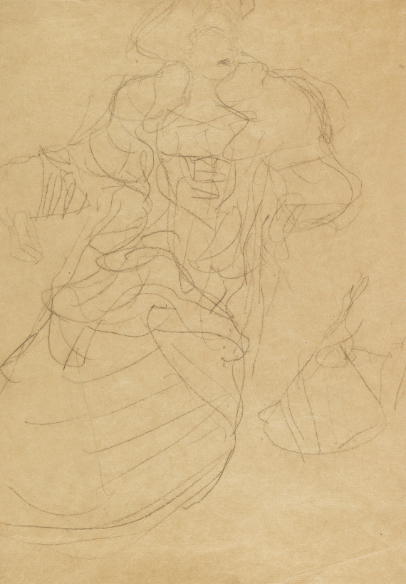 Gustav Klimt - Sitzend nach links, den Kopf nach rechts gewendet