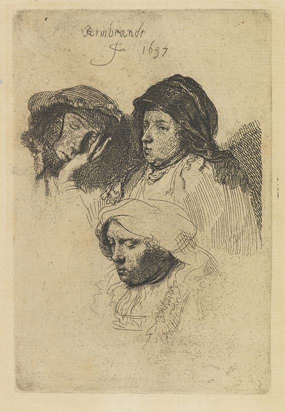 Harmenszoon Rembrandt van Rijn - Drei Köpfe einer Frau, einer schlafend