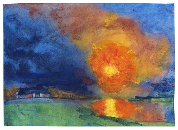 Emil Nolde - Marschlandschaft und Bauerngehöft bei Sonnenuntergang