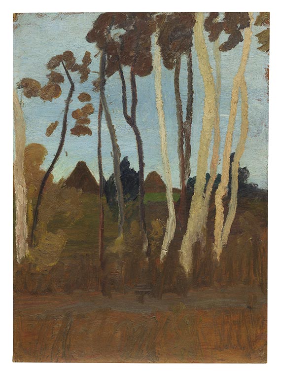 Paula Modersohn-Becker - Landschaft mit Birken, im Hintergrund zwei Hausgiebel