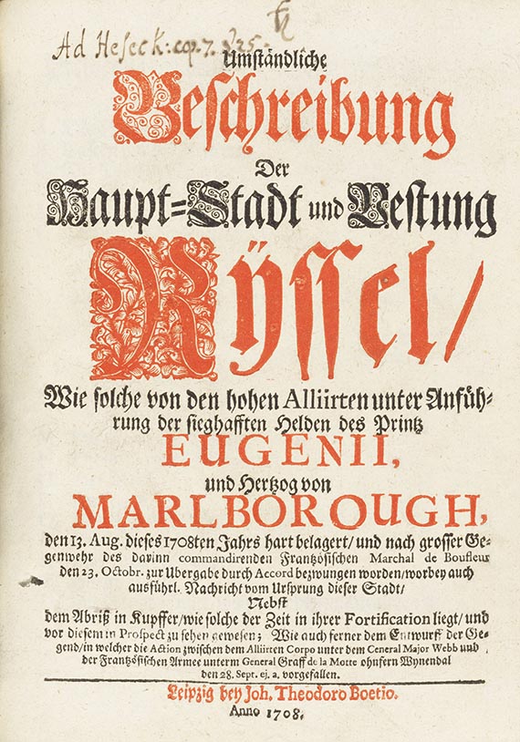 Flugschriften - Umständliche Beschreibung der Haupt-Stadt und Vestung Ryssel - 5 weitere Schriften und Handschrift