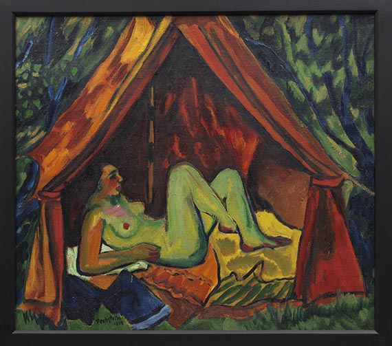 Hermann Max Pechstein - Rotes Zelt mit weiblichem Akt: Danae - Cornice