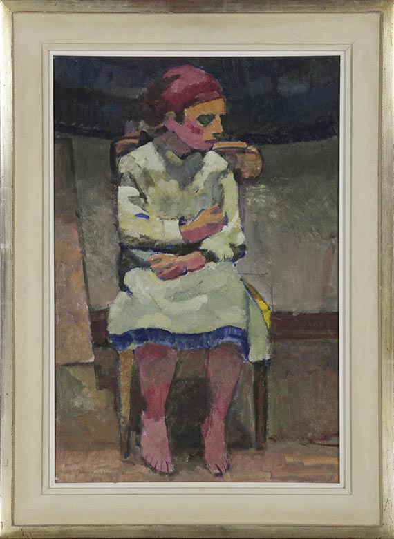 Alfred Heinrich Pellegrini - Mädchen mit rotem Kopftuch auf Stuhl - Cornice
