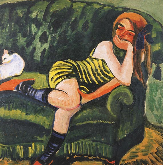 Illustration  for: Max Pechstein, Das Gr&uuml;ne Sofa, 1910, oil on canvas, Museum Ludwig, Cologne. &copy; Pechstein 2025 Hamburg / Berlin<br />/ VG Bild-Kunst, Bonn 2025