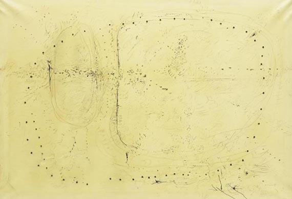 Illustration  for:   Lucio Fontana, Concetto spaziale (Spatial Concept), 1957, Ink and pencil on paper on canvas, Museum of Modern Art, New York. &copy; Lucio Fontana by SIAE / VG Bild-Kunst, Bonn 2025 