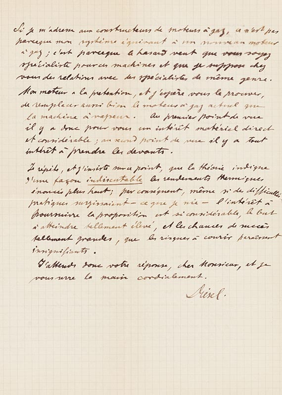 Rudolf Diesel - Eigh. Brief m. U. an G. Richard, Ingenieur