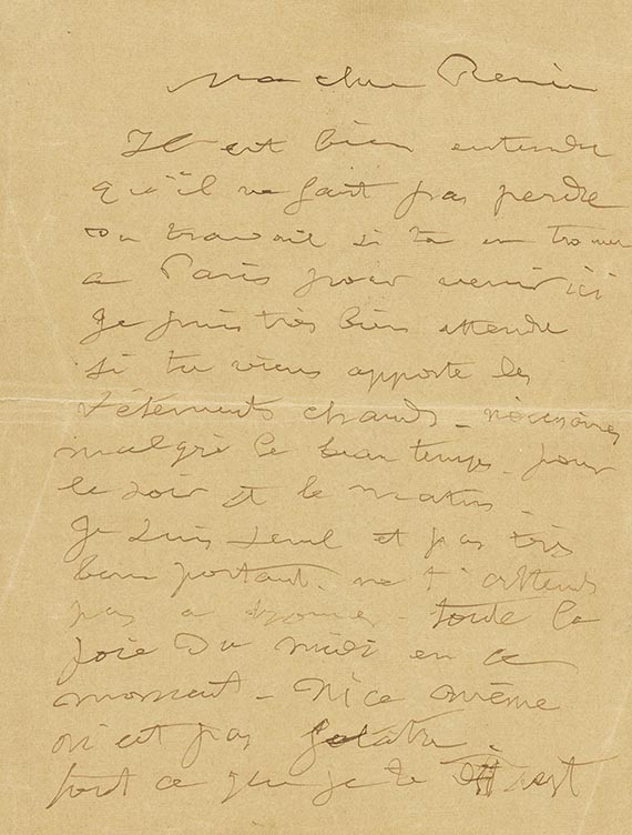 Pierre-Auguste Renoir - Eigh. Brief. m. U. an Renée Georges (Jolivet), Modell