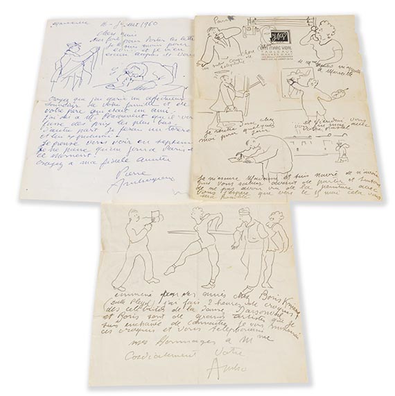 Pierre Ambrogiani - 3 eigh. Briefe mit Zeichnungen