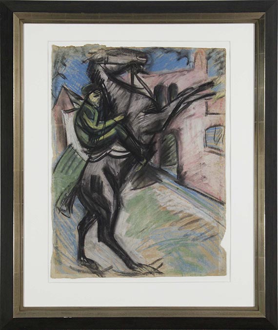Ernst Ludwig Kirchner - Reiter auf scheuendem Pferd vor roten Häusern - Cornice