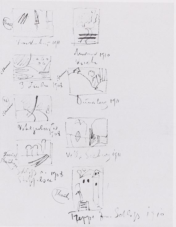 Illustration  for: Wassily Kandinsky, Memorandum with sketches, Late 1911, in: Hans Konrad Roethel, Jean K. Benjamin, Kandinsky: Catalogue Raisonn&eacute; of Oil Paintings, Vol. 1, Munich 1982, p. 19, ill. 10.