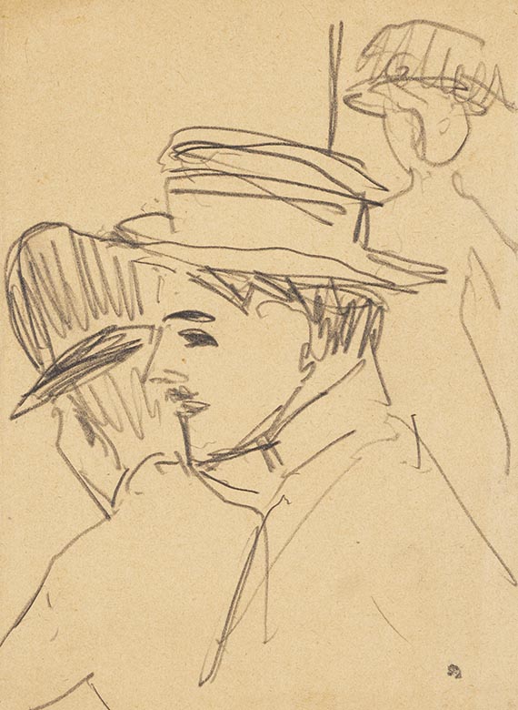 Ernst Ludwig Kirchner - Straßenszene, Studie dreier Passanten mit Hut