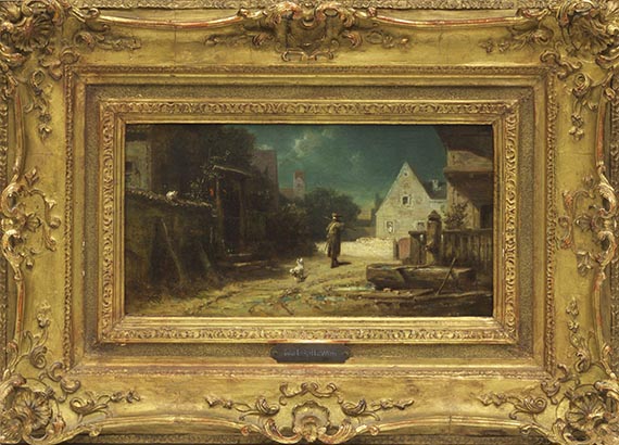 Carl Spitzweg - Nachtwächter bei Mondschein, Hund und Katze - Cornice